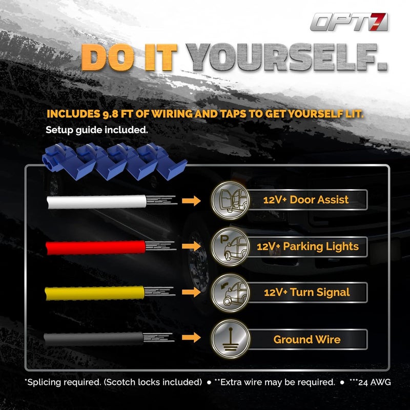 OPT7 Sidekick 86" Running Board Lights 2PCS LED Strips w/Sequential Amber Turn Signal, DRL, White Courtesy Light for Extended Crew Cab Trucks Pickup Trailer - Image 5